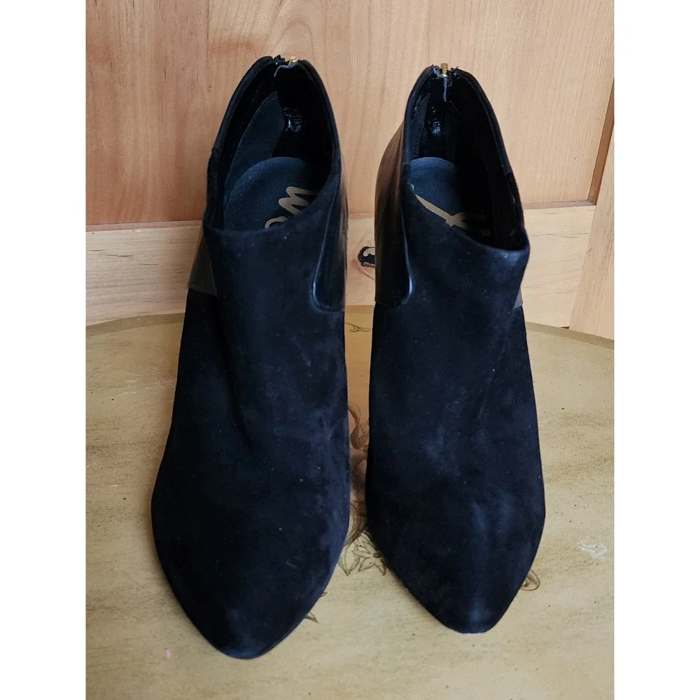 Sam Edelman US 8.5 Black Suede Leather Stiletto Ankle Booties‎ Pointed Toe